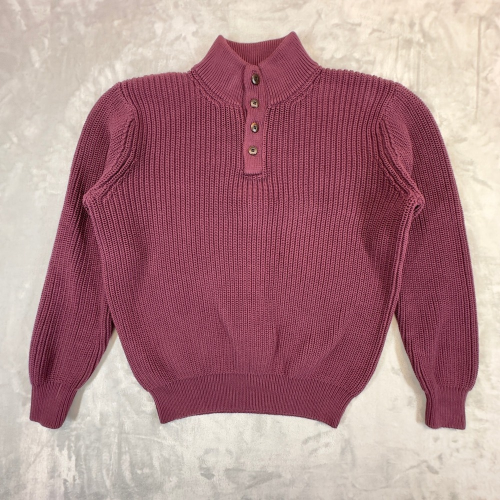 LL Bean‎ Mens M Henley Sweater Mauve Purple 100% Cotton Chunky Rib Knit Vintage